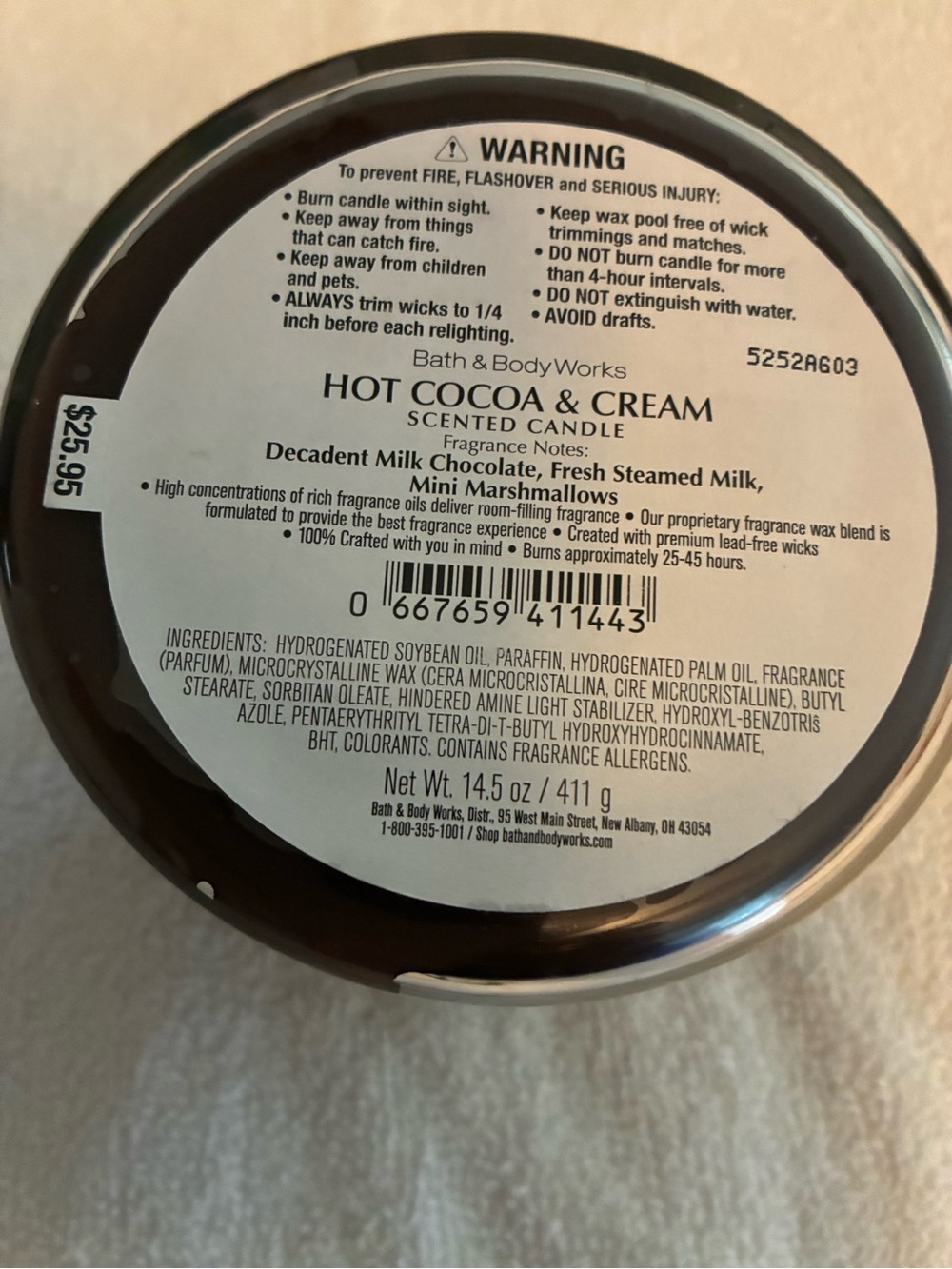 NWT Bath & Body Works Hot Cocoa & Cream Soy Wax Candle - Brown 3-wick candle - Picture 4 of 7